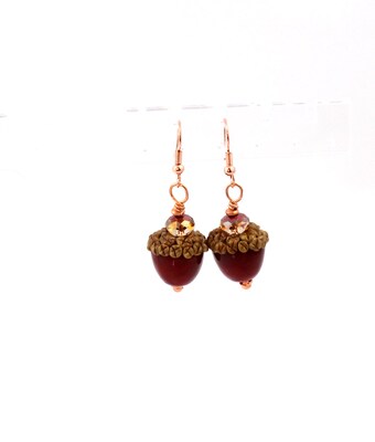 Forest Gifts Red and Brown Acorn Earrings, Fall Accessories, Nature Inspired - image1